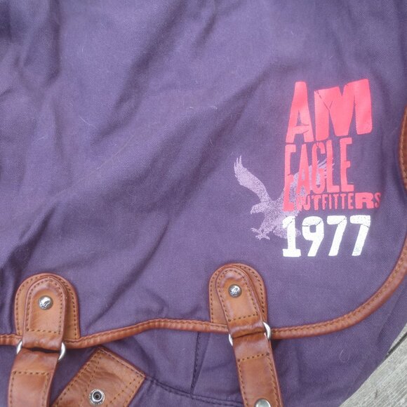 Vintage American Eagle 16" Cotton Canvas Purple Messenger Bag. - Picture 4 of 13